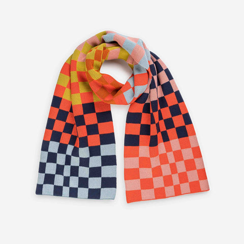 Checkerboard Stripe Scarf Navy Pink