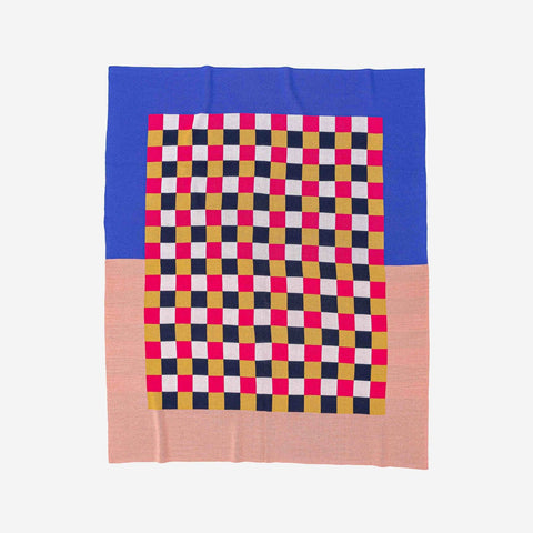 Gingham Checkerboard Throw Cobalt Pink