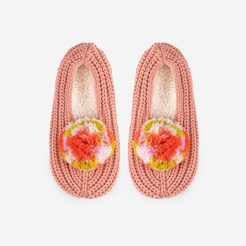 Marble Pommed Ribbed Slippers Pink