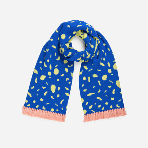 Terrazzo Fringe Scarf Lime Cobalt